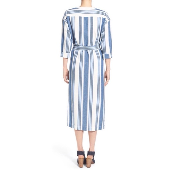 Madewell Cotton Linen Blend Linn Stripe Wrap Midi Dress - Picture 5 of 12